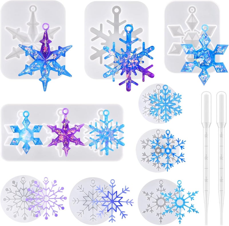 Actvty Snowflake Resin Molds Silicone, 9 Pieces Snowflake Resin Casting Molds, Christmas Ornament Resin Molds DIY Resin Crafts Jewelry Pendant Xmas Gift Winter Home Decoration - Image 1